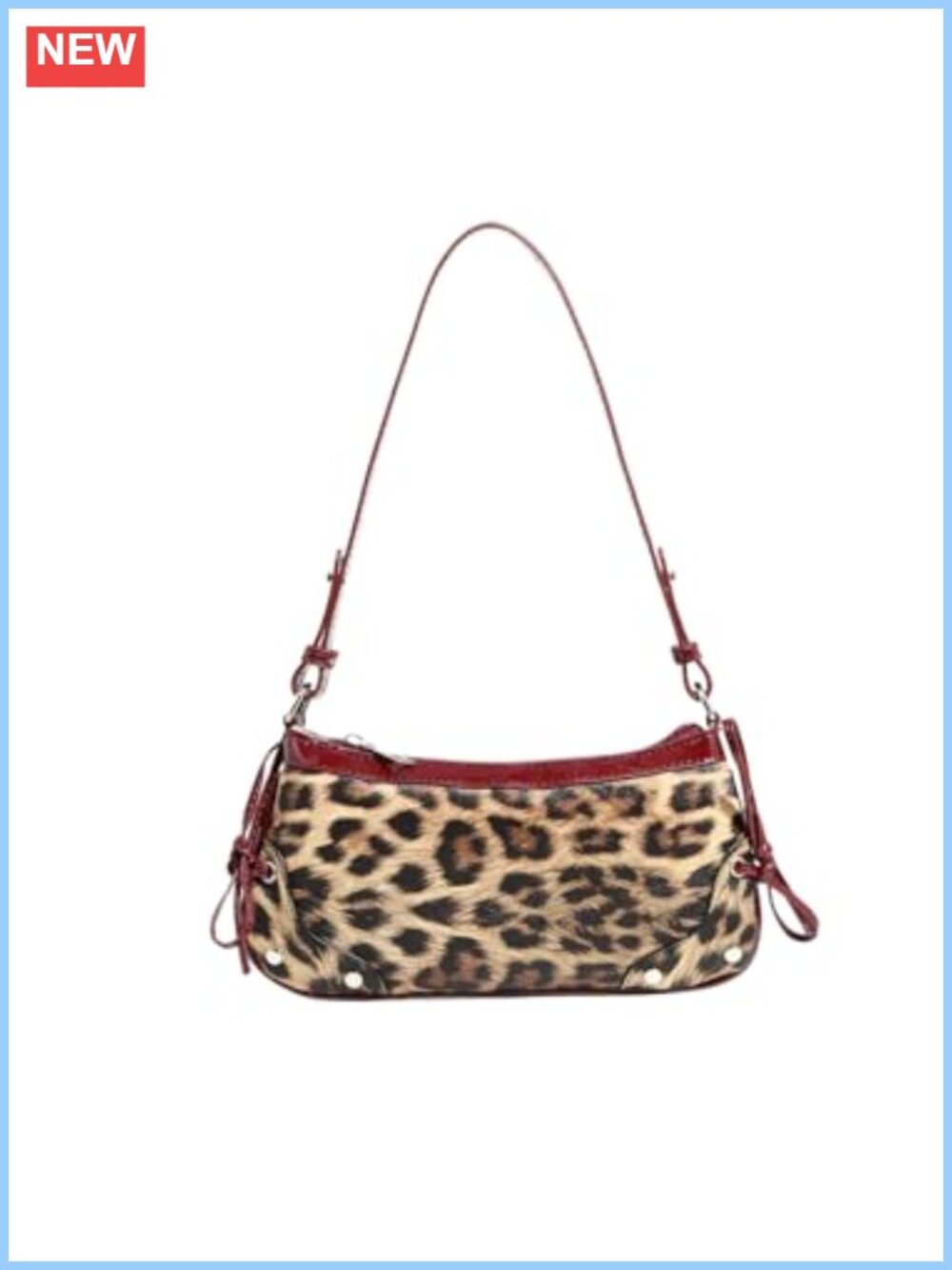 Y2K Leopard Print Studded Mini Shoulder Bag Club Party Purse